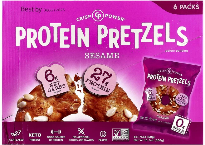 지금 곧 품절됩니다 Crisp Power 단백질 프레즐 참깨 백 6개 개당 50g(1.75oz) 서둘러주시면 감사하겠습니다, CrispPower단백질프레즐참깨백6개개당50g175o - 쿠팡