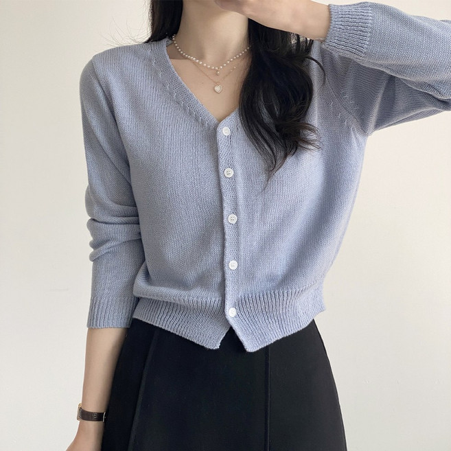 제니트 여성 보송보송 터치감 크롭 헤라시 베이직 브이넥 니트 가디건