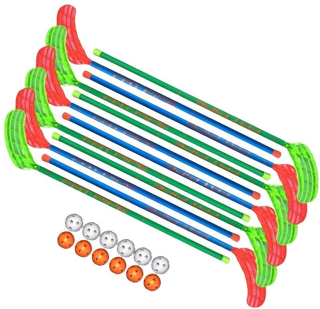 어린이 스포츠클럽 초급경기용 플로어볼+스틱/ 체육관 하키교실 스포츠완구 태권도장, 혼합색상, 12세트