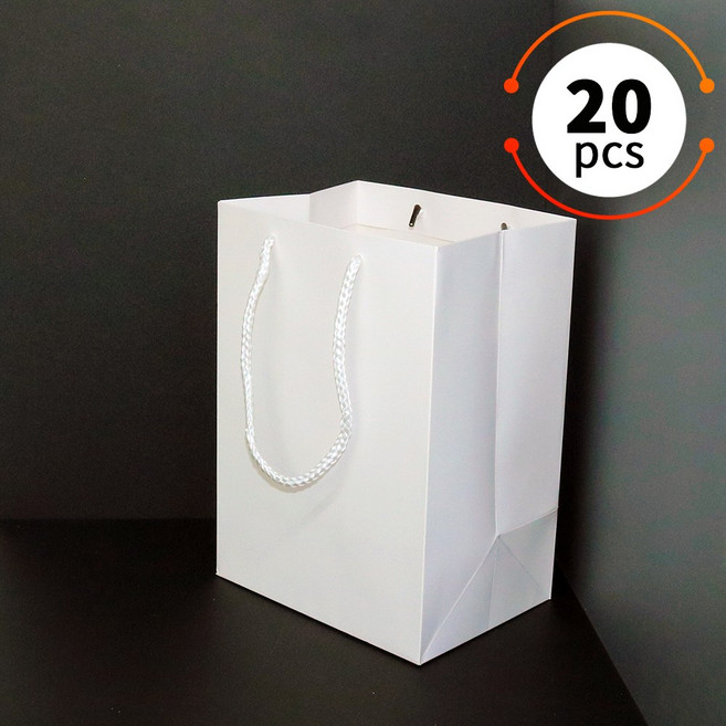 두꺼운 고급 종이쇼핑백 선물용 종이가방 무지 종이백 도시락 포장 쇼핑백 답례품 케이크 가방 20매, 화이트