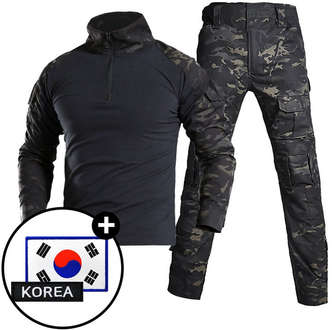 SET 택티컬 전술 컴뱃셔츠 긴팔+팬츠 세트 - 아웃도어 군인 간부 강철부대 캠핑 카고 바지