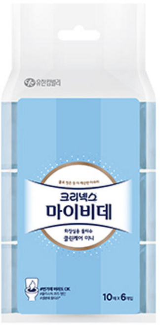 크리넥스 마이비데 클린케어 미니(휴대용) 10매 6입 1개(60매), 10, 1