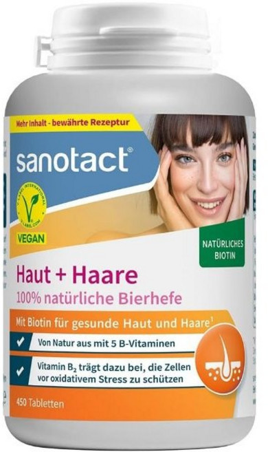 독일 내수용 자노탁트 천연 비건 맥주효모 스킨 헤어 비타민 Sanotact Skin + Hair Brewer's Yeast with Biotin & B Vitamins, 1개, 450정
