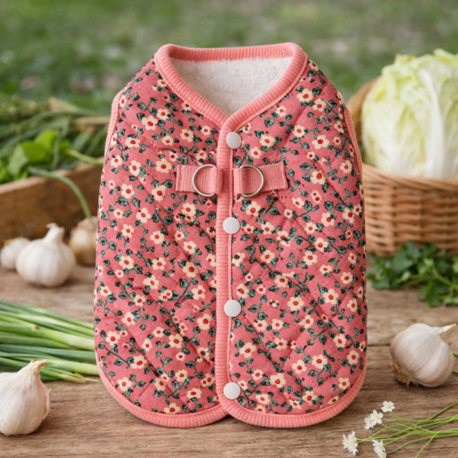 멍케어 강아지 겨울옷 김장 조끼 패딩 겨울 하네스, 1개, 핑크