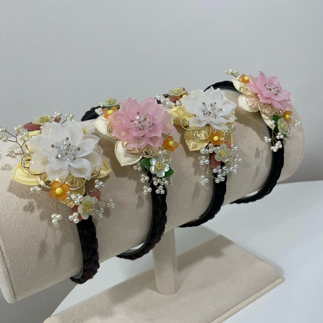 Made by 포레드봉봉 명절 한복 연꽃 배씨 머리띠