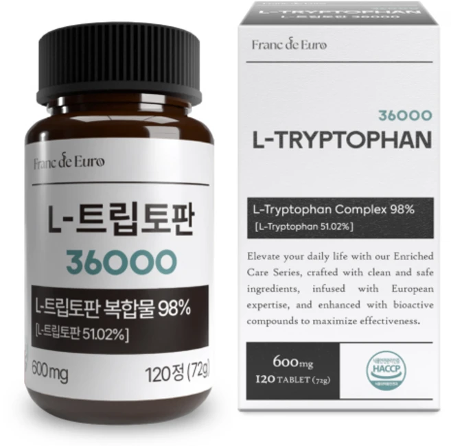 프랑드유로 L 트립토판 36000 [순도 99.4%] 세로토닌, 1박스, 120정 - 쿠팡