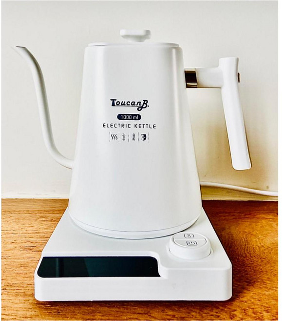 ToucanB 溫控手沖咖啡壺 1000ml 304不鏽鋼細口壺 40-100°C 1200W, 1個, 文青白