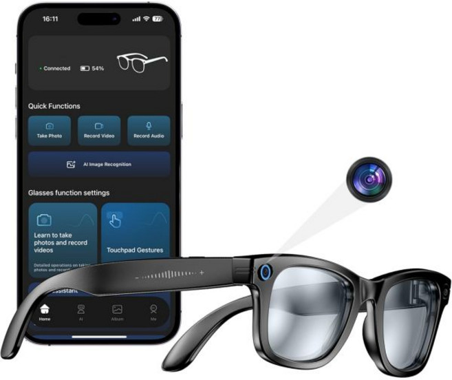 Yowow BIT AI Smart Camera Glasses 8MP for Women Men 4K Photos 1080P Video RecordingAnti-Shake 12H, Anti-Blue Light