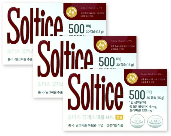 솔티스 콜레스테롤 H/L 500mg X 30캡슐 3박스 혈중 개선 간 건강 쏠티스 soltice, 30정, 3개 - 쿠팡