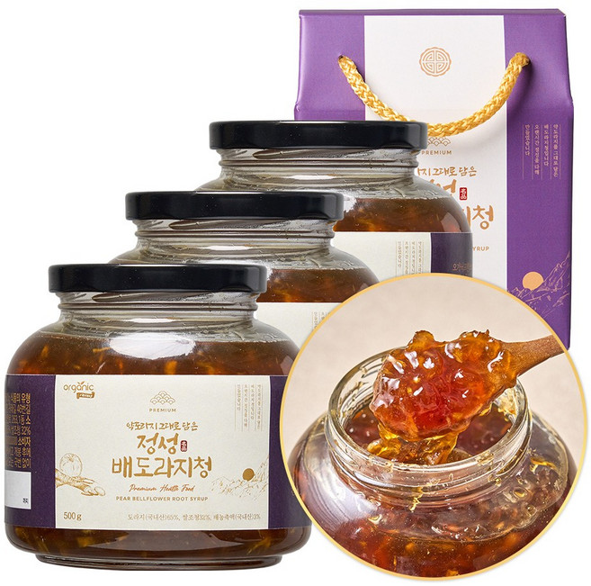 오가닉프렌즈 100% 국내산 약도라지 그대로 담은 정성 배도라지청, 3개, 500g