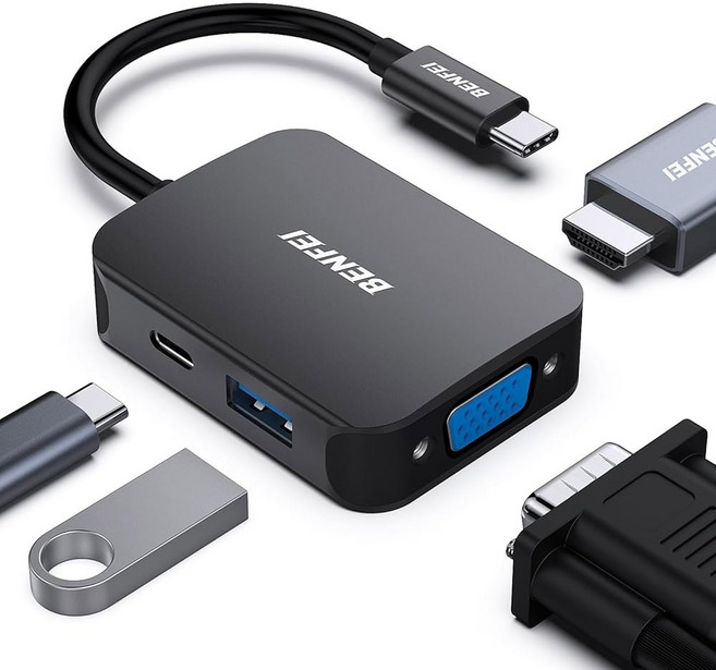 BENFEI USB C 도킹 스테이션 8-in-1 허브 트리플 디스플레이 듀얼 HDMI VGA 3 100W 전원 공급 맥북 프로 XPS 등과 호환되는 3.5mm AUX 오디오, 4-in-1, Blue