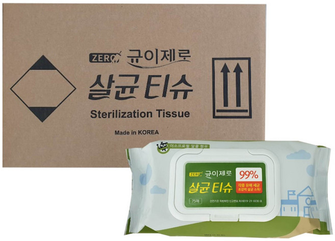 균이제로 살균티슈 75매 항균 소독티슈, 24개, 75매입