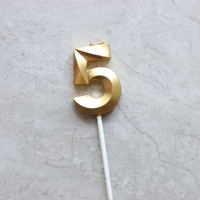 빅사이즈 생일초 케이크픽 특이한 메탈릭 골드 숫자초, 5, 1개, 15g