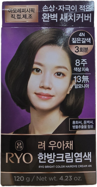 려 우아채 멋내기새치크림 염모제 6종, 4N 짙은갈색, 3개