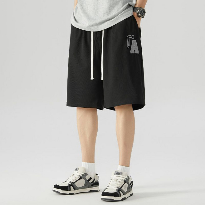 男裝寬鬆夏季五分褲, 1個, 黑色6XL 300-330斤