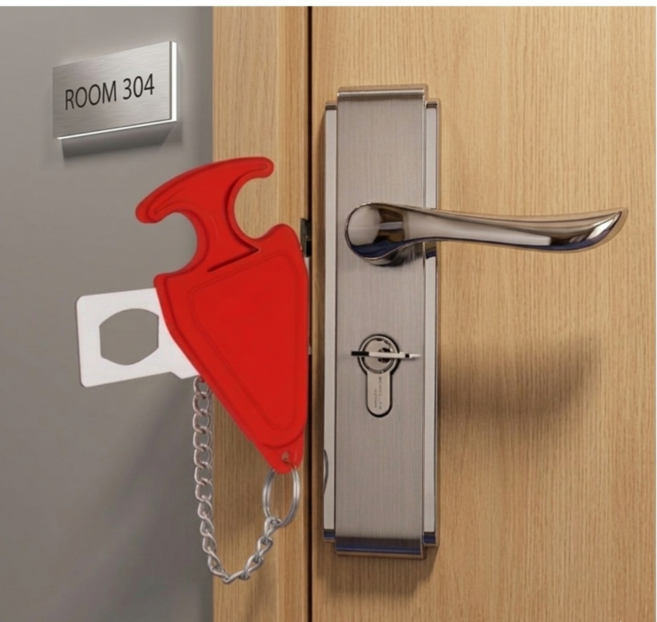 딜리버샵 문잠금장치 여행용 보안걸쇠 이중잠금, 레드, 1개