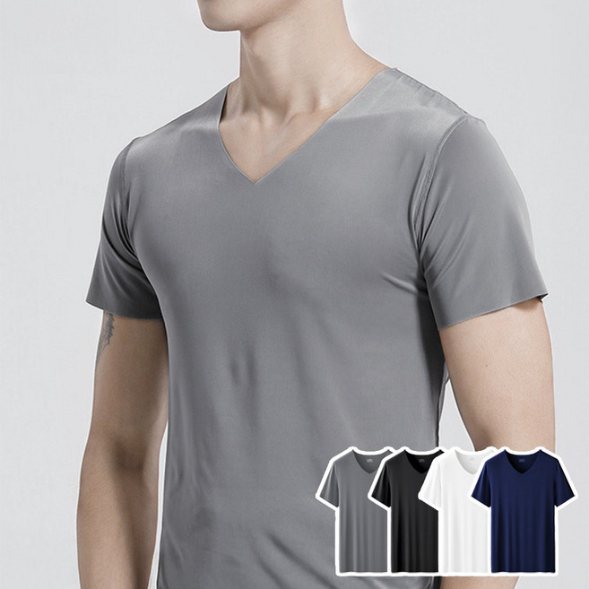 심리스 남성 반팔 런닝 쿨 냉장 무봉제 브이넥 언더셔츠 이너웨어 밀착핏 5p 세트