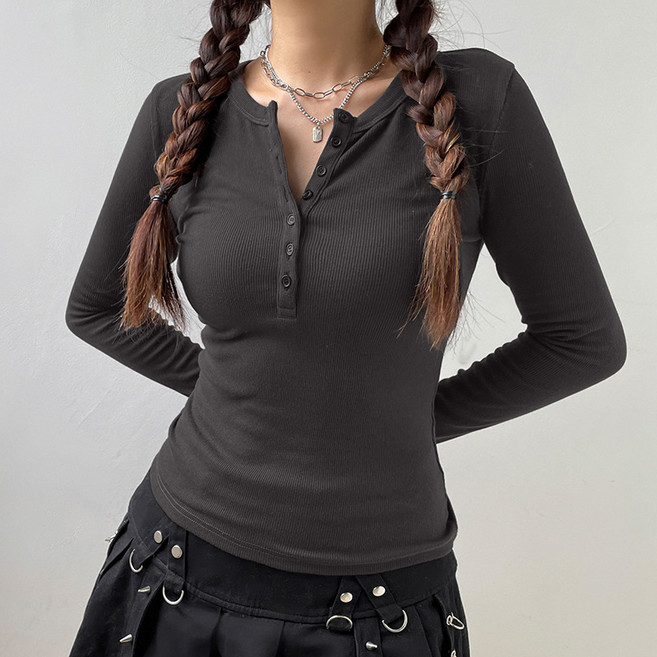 여성티셔츠 슬림핏 골지 긴팔 티셔츠 쫀쫀 니트27687