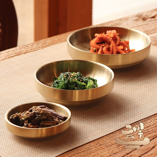 금빛-티타늄 이중 반찬기 한식 반찬 플레이트 찬기 그릇 접시 굽찬기 식기, 2개, 금색