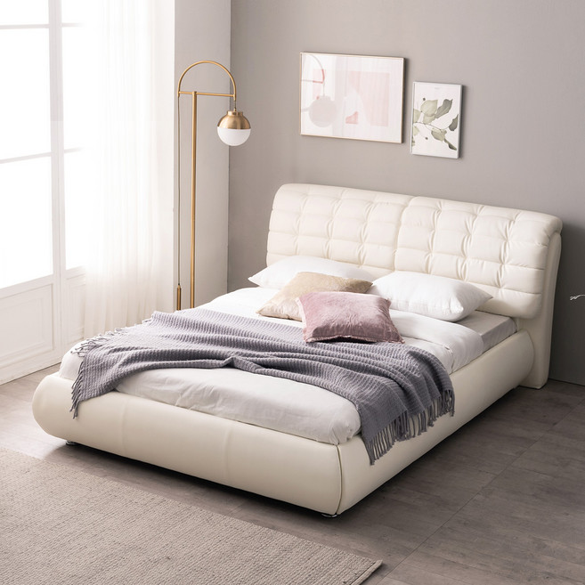 젠티스 끌레르 가죽 침대 세트 퀸, 01. 퀸(프레임+깔판) 매트별도, 화이트