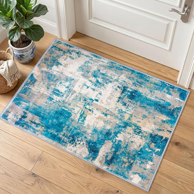 KOZYFLY Modern Abstract Small Area Rugs 2x3 Washable Indoor Front Door Mat Non-Slip Soft Small Ba
