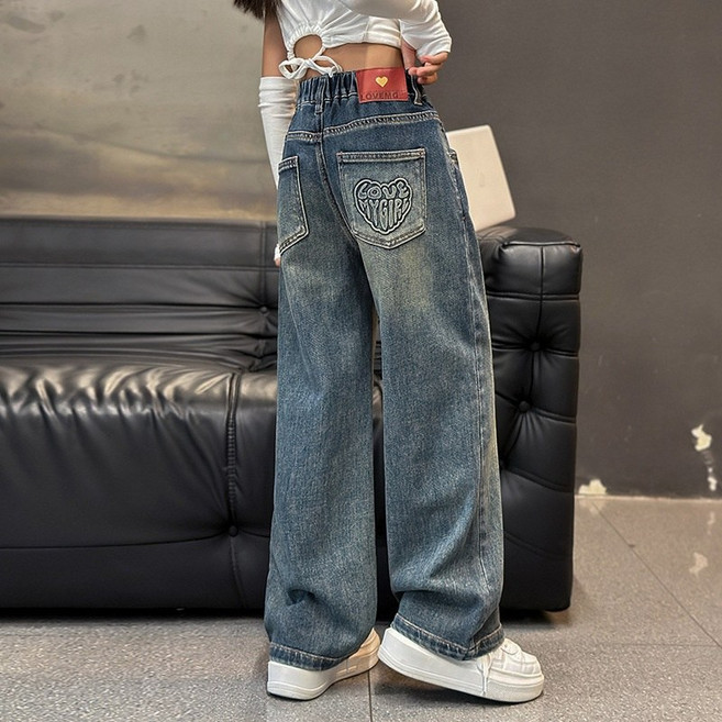 Joyoki 여아 청바지 초등학생 중학생 밴딩 봄가을 청바지