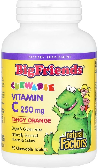 내추럴 팩터스 빅프렌즈 츄어블 비타민 C 톡 쏘는 오렌지맛 250mg 90개의 정제, 1개 - 쿠팡