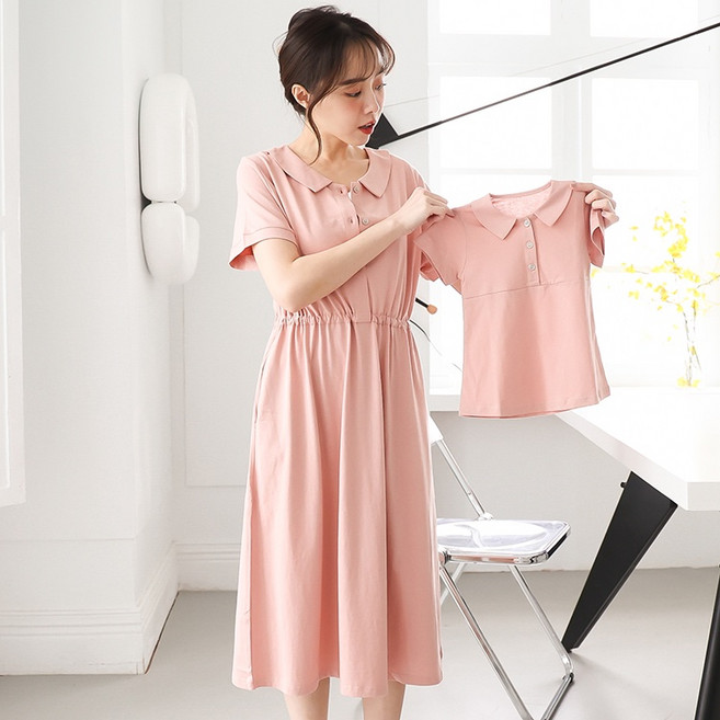 BabyShare 親子裝 哺乳衣 孕婦連身裙 附寶寶衣 兩色可選