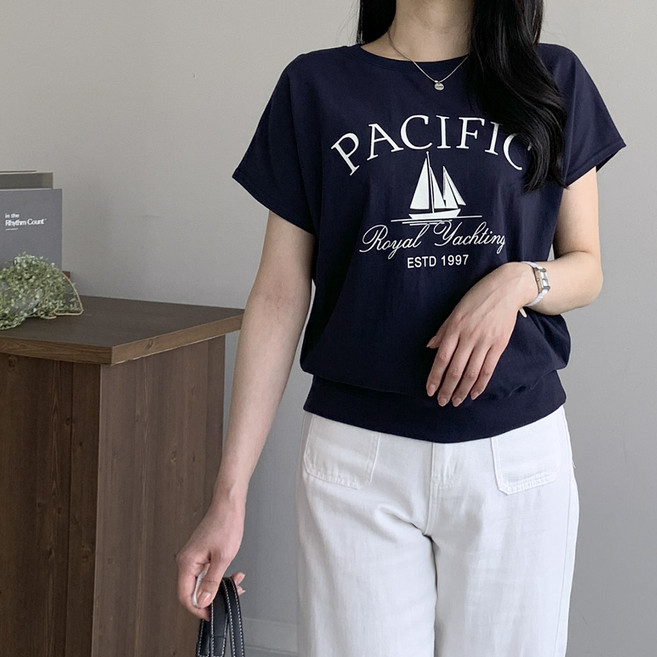[행복여] 로얄 마린 레터링 루즈핏 반팔 티셔츠