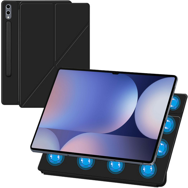 더조은셀러 갤럭시탭 호환 트라이폼 가로 세로 스탠딩 마그네틱 케이스 커버, 블랙