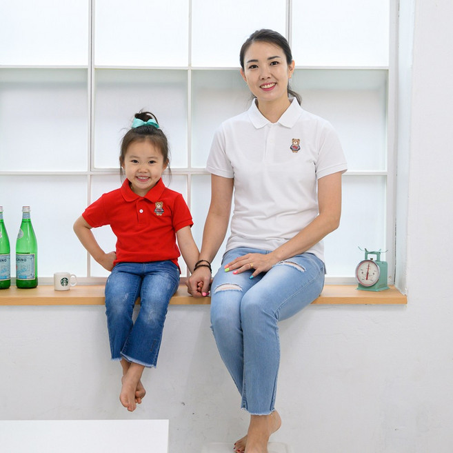 베베왕국 곰돌이 가족티 단체티 패밀리룩 아동 유아 초등 학교 단체복 어린이집 유치원 반티 가족 커플티 반팔 카라 돌 사진 촬영 티셔츠