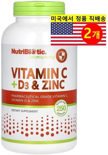 뉴트리바이오틱 이뮨 비타민C 플러스 D3 앤드 아연 캡슐 250정, 2개 - 쿠팡