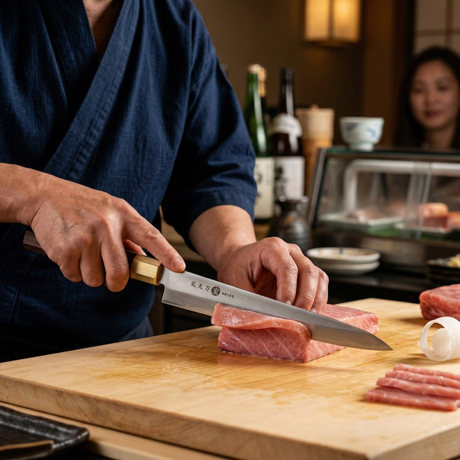 풍천도 금장 팔각 흑단 손잡이 키리츠케 사시미 회 칼 5종, 1개