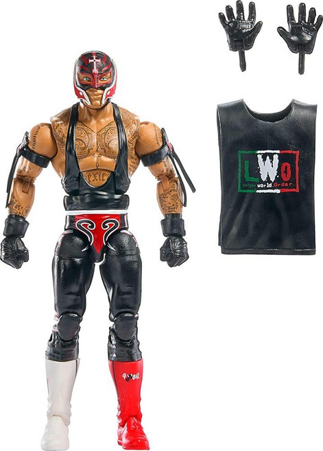 정품++ 마텔 Mattel WWE 엘리트 컬렉션 탑 피크 액션 피규어 및 액세서리 세트 레이 미스테리오 15.2cm(6인치) 수집용 교체 가능한 손 링 기어 25개의 관절, 정품++ 마텔 Mattel WWE 엘리트 컬렉션 탑 피