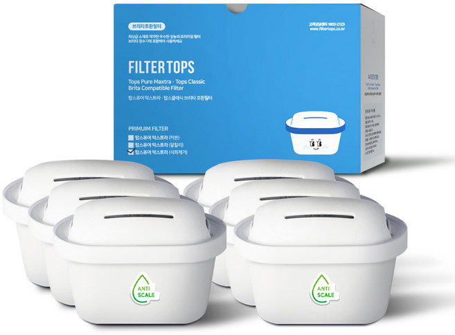 탑스퓨어 석회제거 [브리타 맥스트라 필터 호환 정수 필터], 6개, 석회제거필터