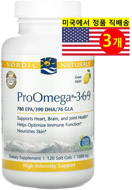 Nordic Naturals 노르딕 네추럴스 프로오메가 3-6-9 1000mg 레몬향, 120정, 3개