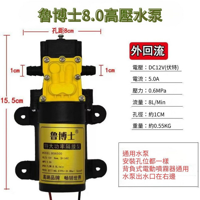 魯博士 高壓水泵, 1個, 12V-8L高壓水泵
