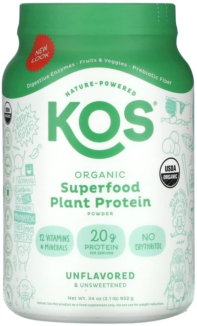 KOS 유기농 슈퍼 푸드 식물성 단백질 분말 무맛 및 무가당 952g(2.1lb), KOS유기농슈퍼푸드식물성단백질분말무맛및무가당952g21, 952g, 1개 - 쿠팡