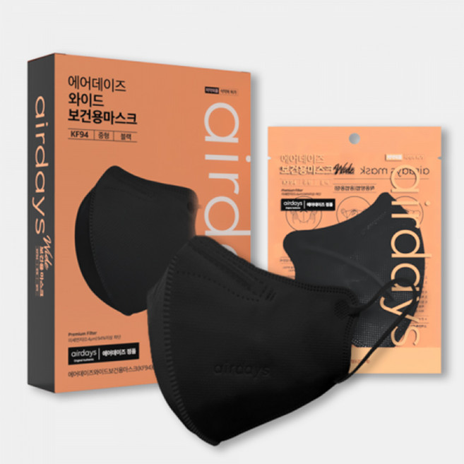 에어데이즈 KF94 와이드 마스크 블랙 중형 10매, 10매입, 1개, 검정
