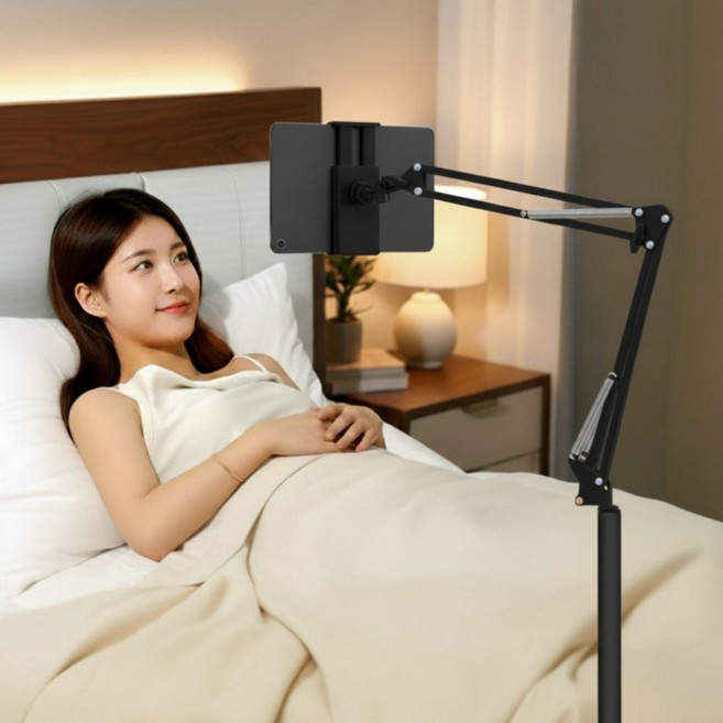 캐시풀 140cm 자바라 스탠드 태블릿 스마트폰 침대 거치대 고급형, 블랙, 1개