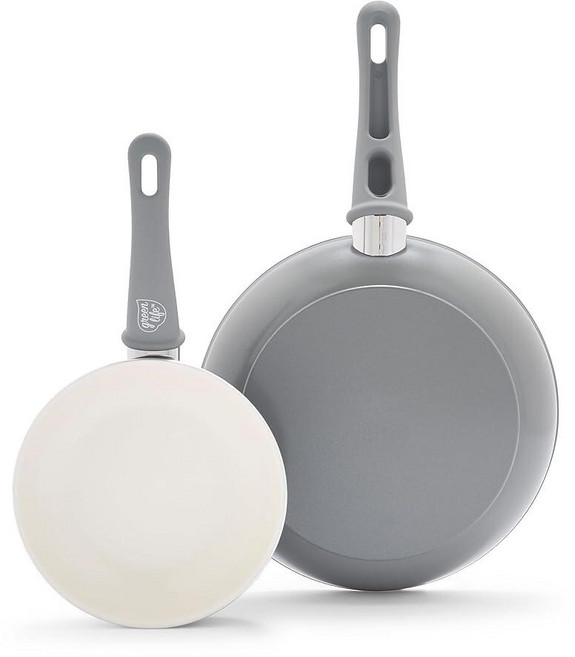 GreenLife 소프트 그립 헬시 세라믹 논스틱 프라이팬 냄비 세트 17.8cm * 25.4cm 터키, 7" & 10" Frying Pan Skillet Se, 회색