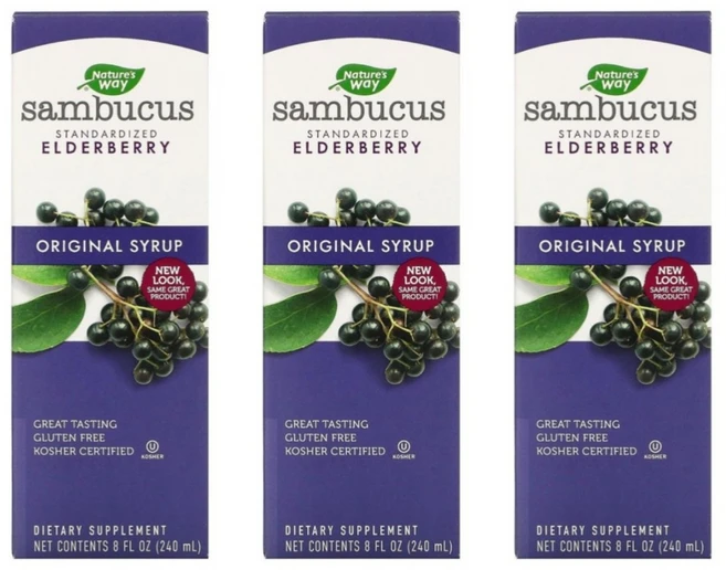 네이쳐스 웨이 삼부커스 블랙 엘더베리 오리지널 슈가 시럽 240ml X 3통 - 쿠팡
