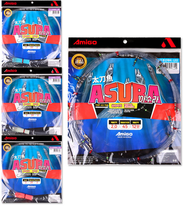 아미고 아수라 고급본선채비 12단 1개+아수라 7각 초장축광튜브 3종 갈치낚시, 1세트, 블루+아이보리+핑크