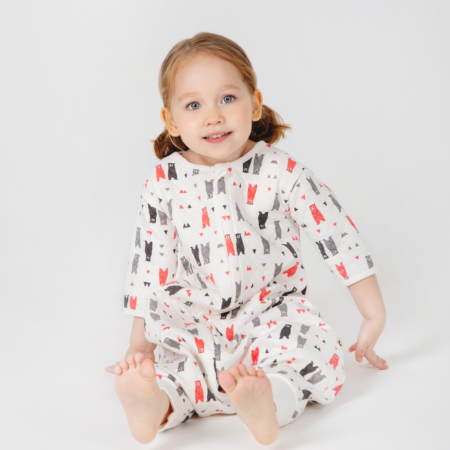 [KC인증완료] 유니애슐리 누비베어 면 100% 누빔 퀼팅 유아 긴팔 다리달린 수면조끼 슬립색