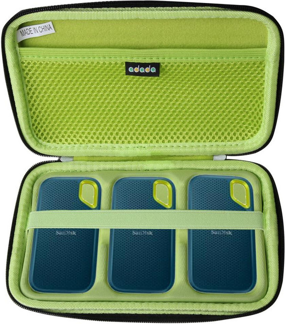 Adada SanDisk 500GB / 250GB / 1TB / 2TB 익스트림 휴대용 SSD용 하드 케이스 (블랙+오렌지 하드 드라이브 3개 케이스), Case for 3 Hard Drives, 블랙+그린