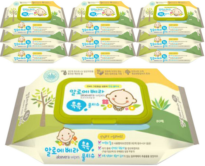 삼정펄프 알로에베라 촉촉 물티슈 캡형, 80매, 10개