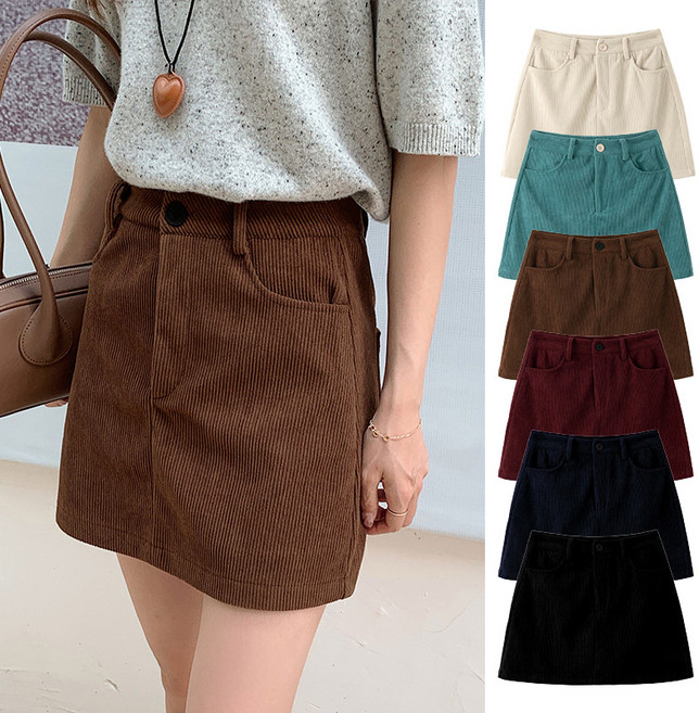 스토리원 WM-FWSK031 여성 포근 코듀로이 미니 스커트