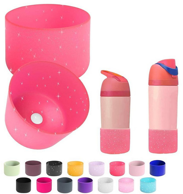 Owala 14/16온스 680.4g(24온스) 946.4ml(32온스) 1.2L(40온스) 실리콘 물병 부츠 2개 미끄럼 방지 보호 슬리브 바닥 범퍼 프로텍터 FreeSip, 글리터 로즈