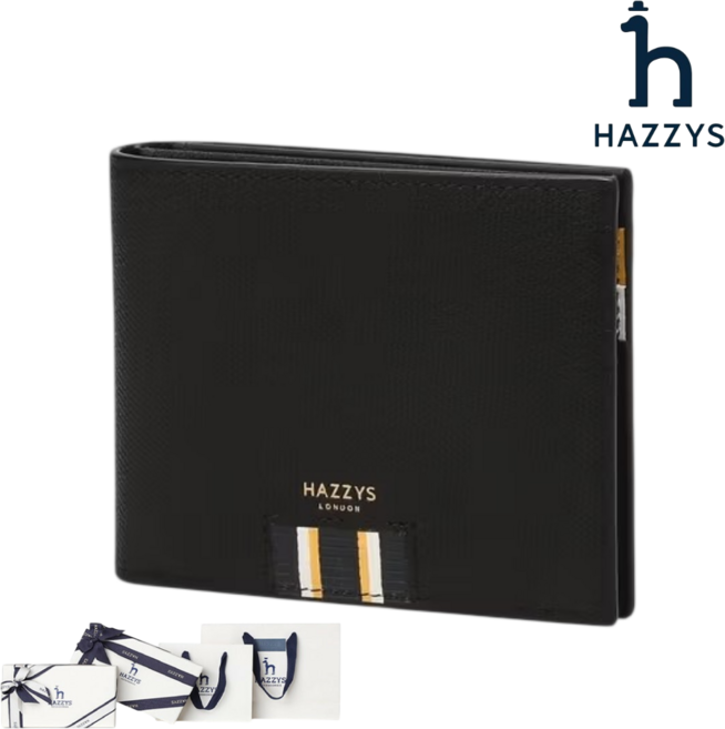 백화점발송 헤지스 남성 블랙 로고배색 소가죽 반지갑