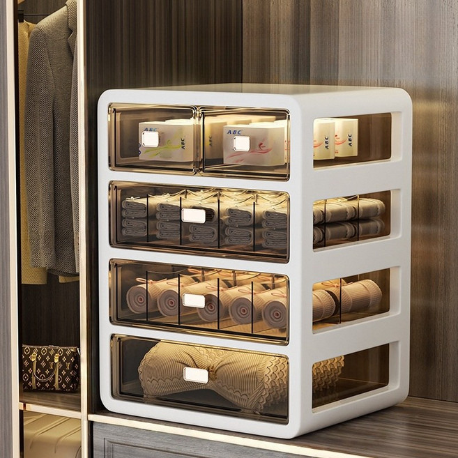 Arsjuo 서랍 정리함 일체형 양말 속옷 수납함, 1개, 아이보리